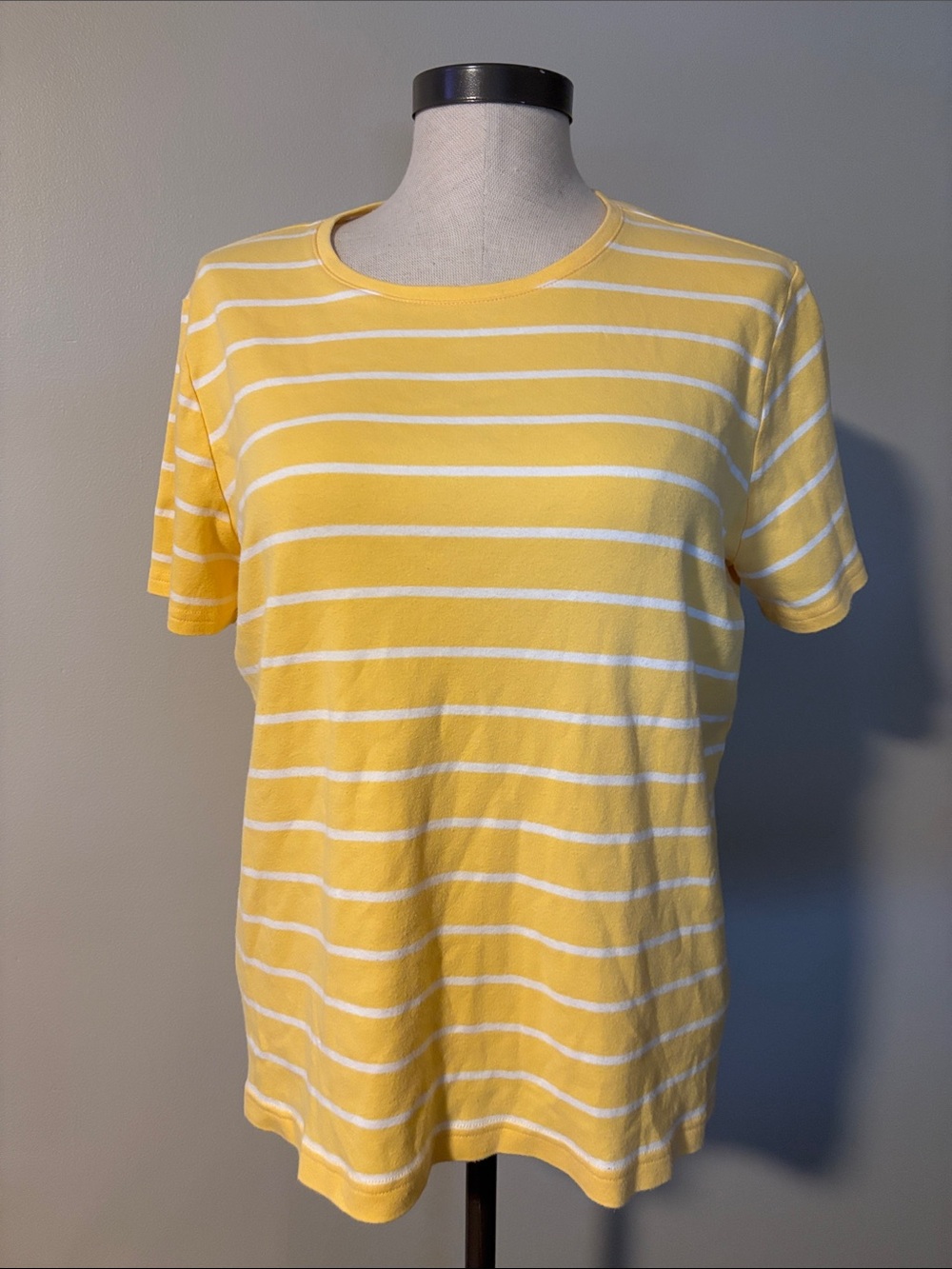 Basic Editions Yellow and White Striped Short-Sleeve Tee